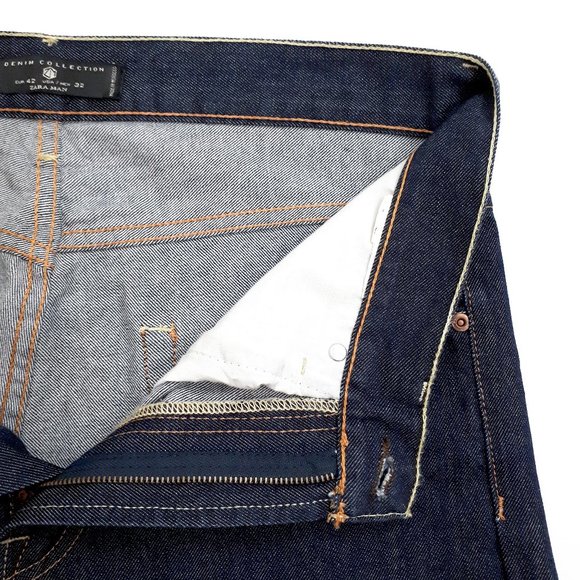 ZARA MAN DENIM COLLECTION High Waisted Straight Leg Jeans in Dark Wash - Picture 16 of 16